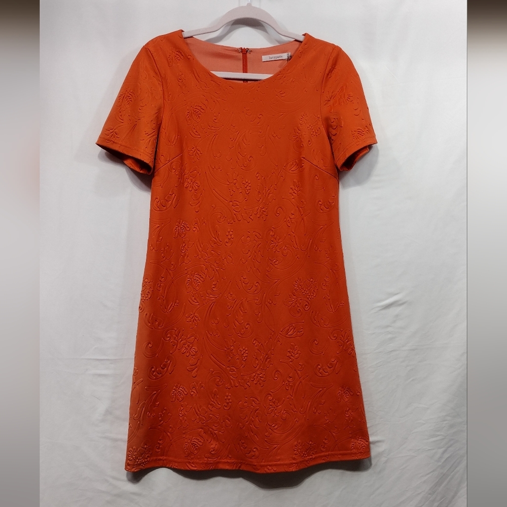 Lucy Paris Dress Women's M Orange Vibrant Textured 3D Print Floral Beach Summer